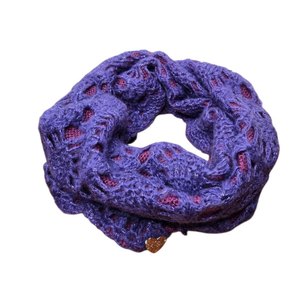 Betsey Johnson Purple Pink Crochet Lace Metallic Infinity Scarf Y2K Coquette